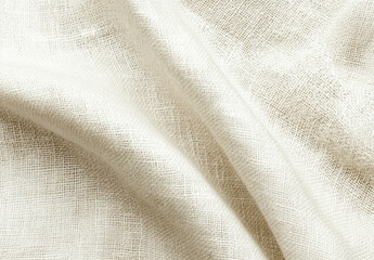 Fototapete - Cream-colored linen fabric texture with soft folds and subtle weave details, ideal for textile design projects or background imagery. : Generative AI