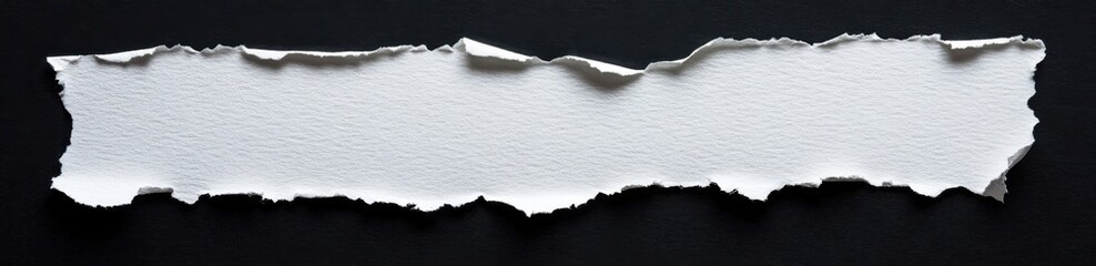Leinwandbilder - Torn white paper strip on black background, ideal for text or design elements.  The irregular edges add a raw, textured feel, perfect for adding a message or graphic. : Generative AI
