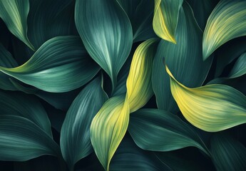 Aufkleber - A vibrant close up of lush green and yellow leaves, creating a rich textured botanical background ideal for design projects needing a natural, organic feel. : Generative AI