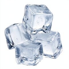 Poster - Four translucent ice cubes, glistening with frozen water, are piled together against a bright white background, showcasing their crystalline structure and icy texture. : Generative AI