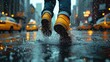 © nodabandel132 - Rainy city street, person walking