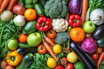 Aufkleber - A vibrant collection of fresh fruits and vegetables, including oranges, apples, carrots, broccoli, and peppers, arranged in a colorful and appetizing display. : Generative AI