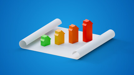 Houses on the map real estate concept. Houses with blank map isolated on a blue background. Buying land for home. Real estate growth concept. Construction project.
