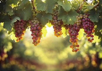 Aufkleber - Sunlit bunches of red and green grapes hanging from a vine, showcasing the vibrant colors and textures of autumn harvest. : Generative AI