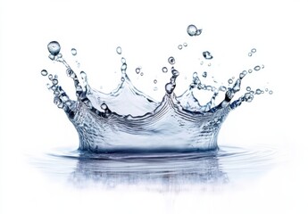 Fototapete - A stunning crown-shaped water splash, captured against a pristine white backdrop, showcases the dynamic energy and fluidity of water in exquisite detail. : Generative AI