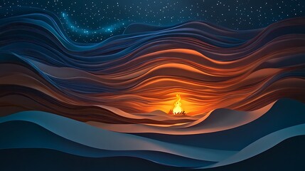 Wall Mural - Night Campfire with Starry Sky, and Waves.