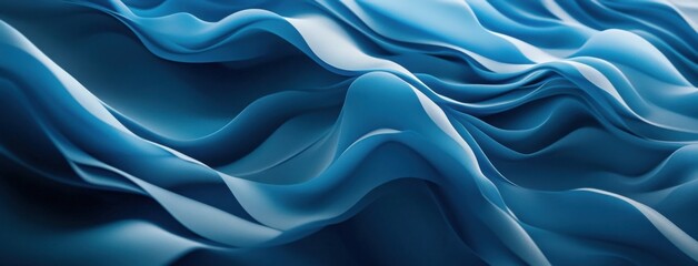 Poster - Abstract Blue Fabric Waves: Elegant, flowing, deep blue textile with soft, subtle light highlights creating a luxurious and calming visual texture. : Generative AI