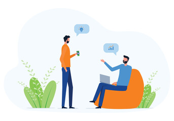 Leinwandbilder - two businessman meetings. business marketing team working. business communication. people talking. flat vector illustration cartoon character design 