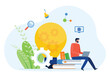 © apinan - Vector illustration design online education and E-learning concept with student sitting on the book and working on computer laptop