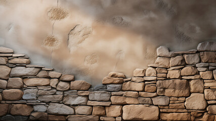 Wall Mural - old stone wall with clouds