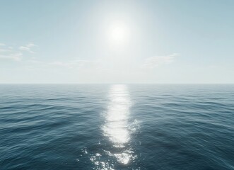 Aufkleber - A serene ocean scene with sunlight reflecting on the water's surface, creating a radiant path across the tranquil blue expanse. : Generative AI