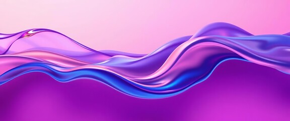 Wall Mural - Abstract wave liquid forms with dynamic lighting and shadows on a vibrant gradient background, movement, shine