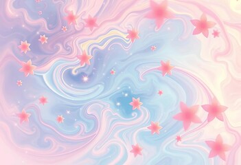 Wall Mural - Abstract swirling pastel blooms, celestial illusion, vibrant sky backdrop , painted, artwork