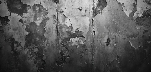 Aufkleber - A grayscale image depicting a weathered, distressed wall texture with peeling paint, showing various shades of gray and black, ideal for backgrounds or design projects. : Generative AI