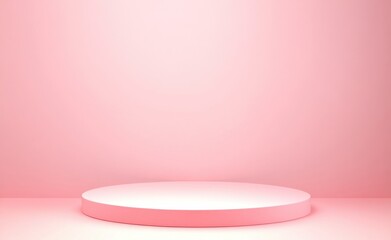 Poster - A minimalist pink cylindrical platform sits on a matching pink background, ideal for product display or presentation.  The soft, even lighting creates a clean and sophisticated aesthet : Generative AI