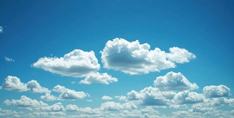 Aufkleber - A vibrant blue sky canvas dotted with fluffy cumulus clouds, creating a serene and peaceful atmosphere. Perfect for illustrating concepts of freedom, tranquility, or summer. : Generative AI