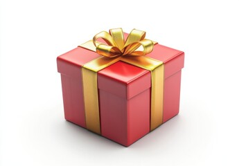 Poster - A red square gift box with a gold ribbon and bow sits on a white background, perfect for holiday or celebratory themes. : Generative AI