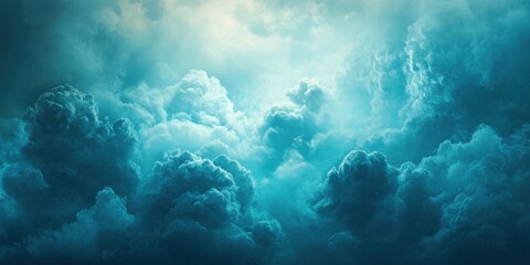 Wall Mural - a dramatic, teal-hued cloudscape fills the frame, showcasing a dense, textured mass of cumulus cloud