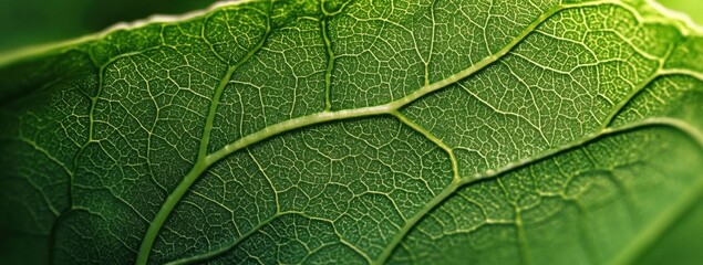 Leinwandbilder - Close-up view of a vibrant green leaf's intricate vein network, showcasing nature's detailed artistry and organic texture. : Generative AI
