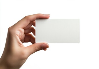 Aufkleber - A woman's hand delicately holds a blank, off-white card against a bright white background, perfect for showcasing your design or message. : Generative AI