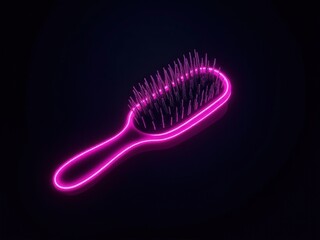 Wall Mural - neon pink hair brush with glowing bristles. the brush is lit up in a neon color, giving it a futuris