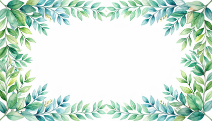 Poster - Watercolor frame border of green leaves giving cheerful vibe with copy space, perfect for invitations