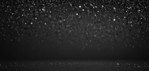 Wall Mural - Dark backdrop with scattered silver glitter stars, twinkling pattern, texture, elegant