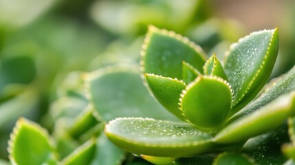 Aufkleber - Close-up view of a vibrant green succulent plant, showcasing its detailed, serrated leaves and textured surface. The plant's bright color and unique shape are emphasized against a soft : Generative AI