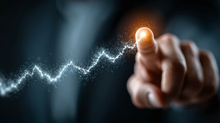 Wall Mural - hand touches a glowing line representing growth or progress on a dark background.