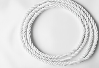 Poster - Close-up of a thick, white rope arranged in a circular shape against a plain white background, creating a minimalist and elegant design. : Generative AI