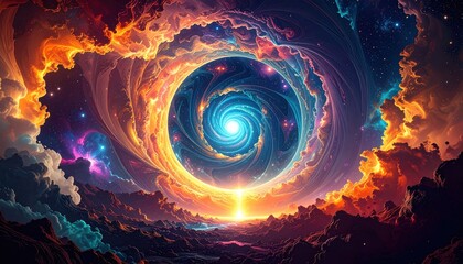 Wall Mural - vivid cosmos spiral: a breathtaking cosmic spiral, swirls of nebula-like colors, showcasing the vibr