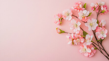 Poster - Delicate pink blossoms arranged on a soft pink background, creating a serene and elegant floral composition, perfect for spring or feminine themes. : Generative AI