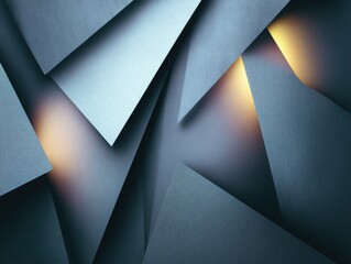 Poster - Abstract Composition of Overlapping Metallic Sheets with Soft Glowing Highlights