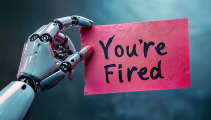 Wall Mural - a robotic hand holds a torn pink sticky note with the words 