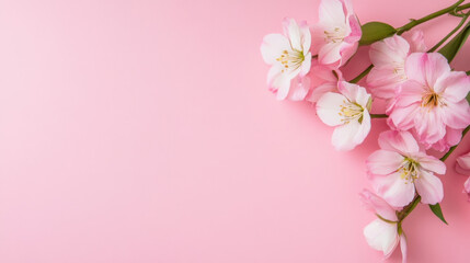Poster - Delicate pink blossoms arranged on a soft pink background, creating a serene and elegant floral composition perfect for spring or feminine designs. : Generative AI