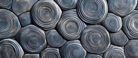Poster - Abstract dark gray concentric circles pattern, resembling carved wood or stone, creates a textured background ideal for design projects needing a sophisticated and organic feel. : Generative AI