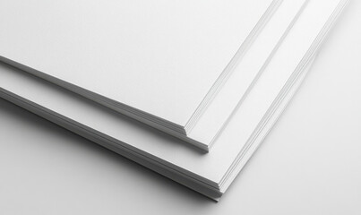 Fototapete - Stack of blank white paper sheets, close-up view showing texture and edges, ideal for mockup or design presentation. : Generative AI