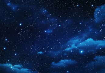 Poster - A mesmerizing night sky image featuring countless stars scattered across a deep blue canvas, punctuated by soft, luminous clouds drifting serenely across the celestial expanse. : Generative AI