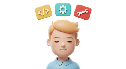 isolated developer character with icons