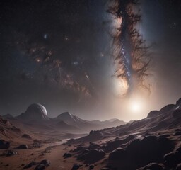 Wall Mural - milky way's stellar river flows through deep space dust clouds , universe, emission nebula, galaxy