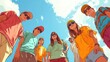 © Johannes - summer, holidays, vacation, happy people concept - group of teenagers looking down illustration , no logos, no brands
