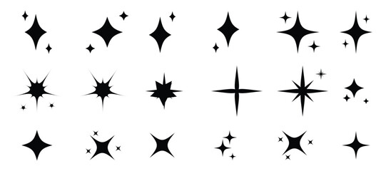 star icons. twinkling stars. sparkles, shining burst. christmas vector symbols isolated. retro futur