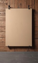 Wall Mural - Wooden wall, metal clips, blank poster mockup,  background,  design,  frame