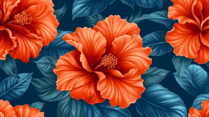 Poster - Beautiful blue and orange flower with a blue stem is displayed on a blue background. The flower is the main focus of the image, and its vibrant colors create a sense of energy and life