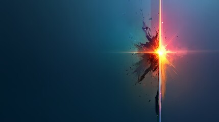 Fototapete - Blue background with a red and yellow light on the right side. The light is surrounded by a black border