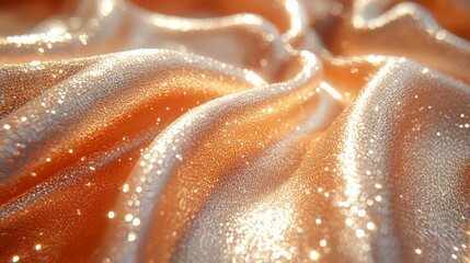 Leinwandbilder - Close up of a gold fabric with glitter on it. The fabric is folded and the glitter is scattered all over it. The image has a dreamy and ethereal quality to it