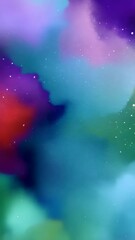 Wall Mural - Vibrant multicolored watercolor nebula cloudscape with stars, painted texture effect background for decorative art prints or vibrant wallpapers