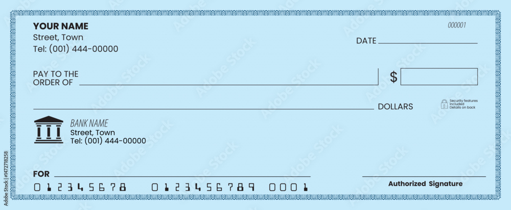 Bank cheque vector, customizable design, printable layout, financial ...