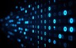 © TommyNa - Futuristic display of blue binary code scrolling across a dark digital screen, representing programming, cybersecurity, and digital technology infrastructure