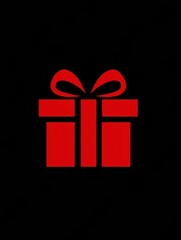 Poster - Bold Red Gift Icon Stands out Against Simple Black Background, Symbolizing Celebrations and Giving
